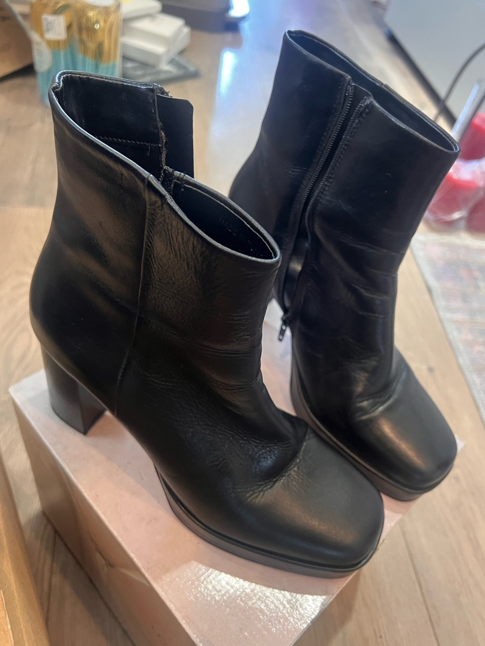 🔥 Dune London Black Leather Platform Ankle Boots EU 41 US 10 Block Heel 👢